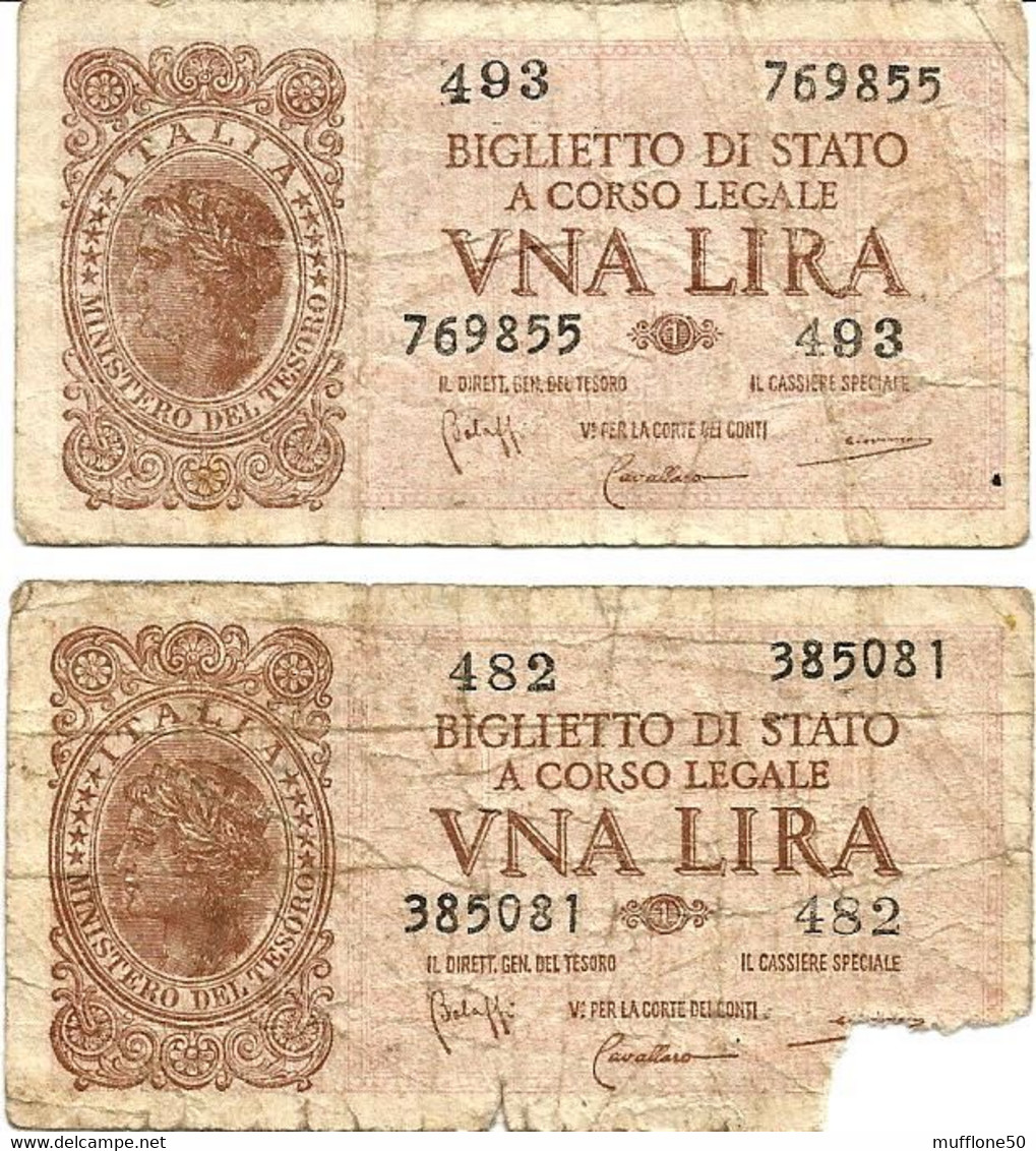 Italia 1944. N. 2 Banconote Da 1 Lira - Alla Seconda Manca L'angolo In Basso A Sinistra. - Regno D'Italia – 1 Lire