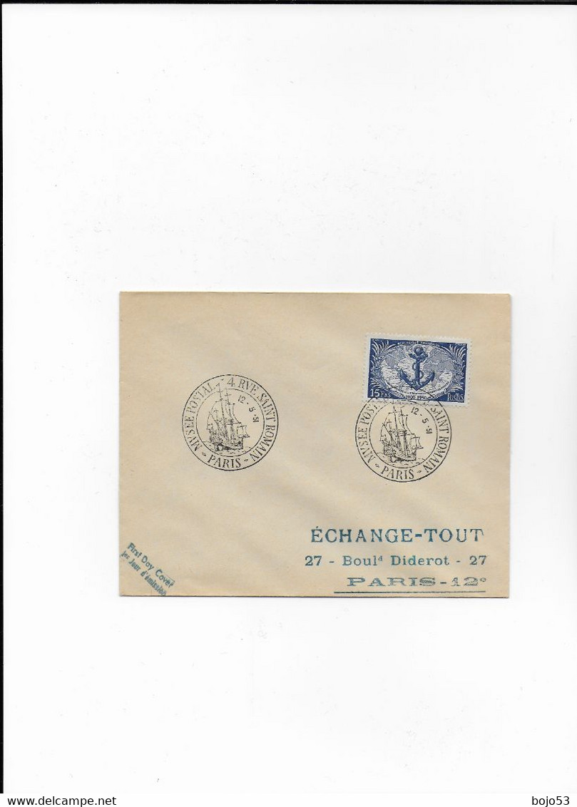 75 PARIS  Musée Postal Rue St Romain   Le 12-05-1951 - Temporary Postmarks
