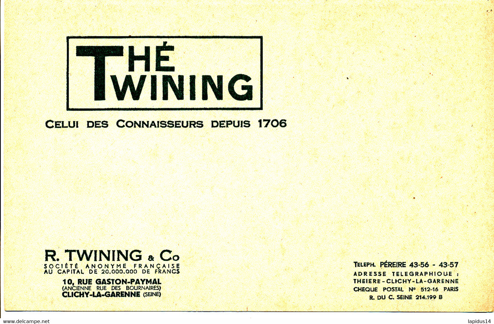 BU 2044 /   BUVARD-   THE  TWINING      (21,00 Cm X 13,50 Cm ) - Café & Thé