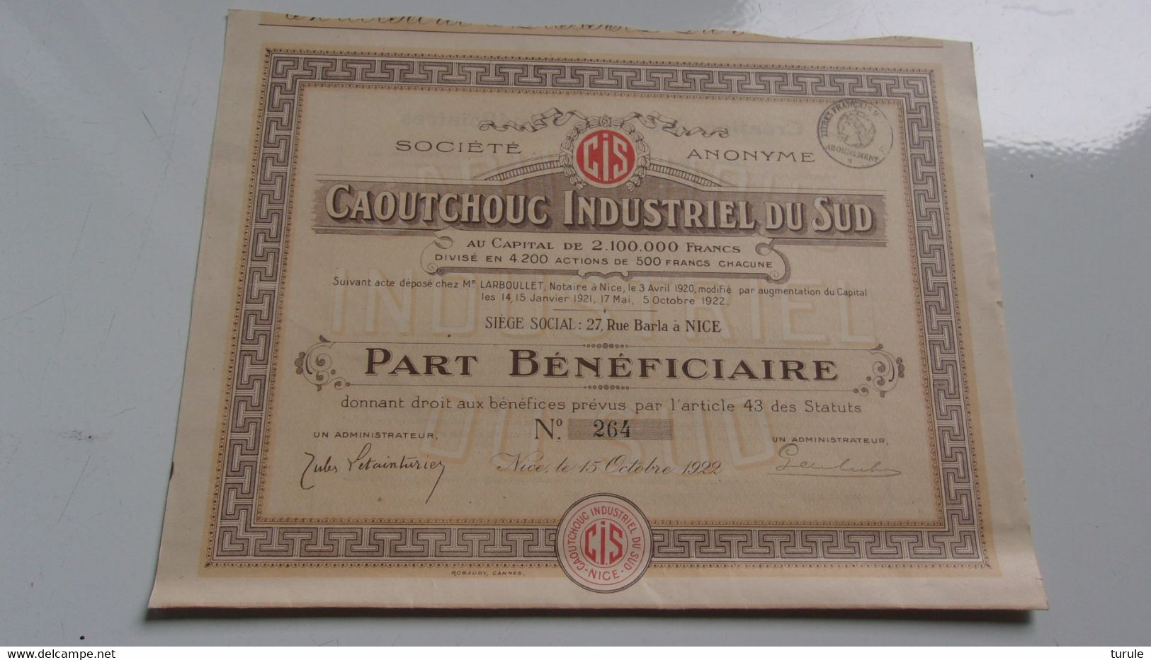 CAOUTCHOUC INDUSTRIEL DU SUD (nice) - Andere & Zonder Classificatie