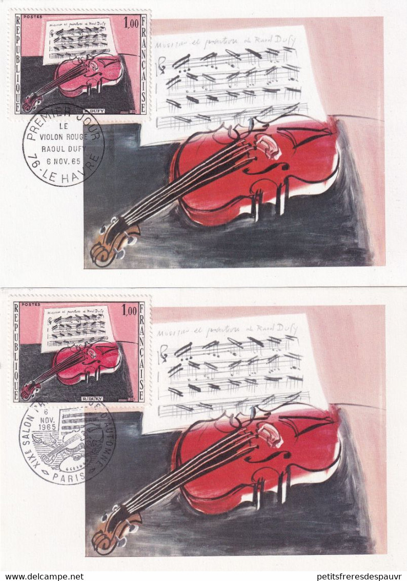 FRANCE 1965 - Variété Rose Très Pale Du Violon De Dufy YT 1459a Sur Carte Maximum (la Carte Avec Le 1459 Est Offerte) - Covers & Documents