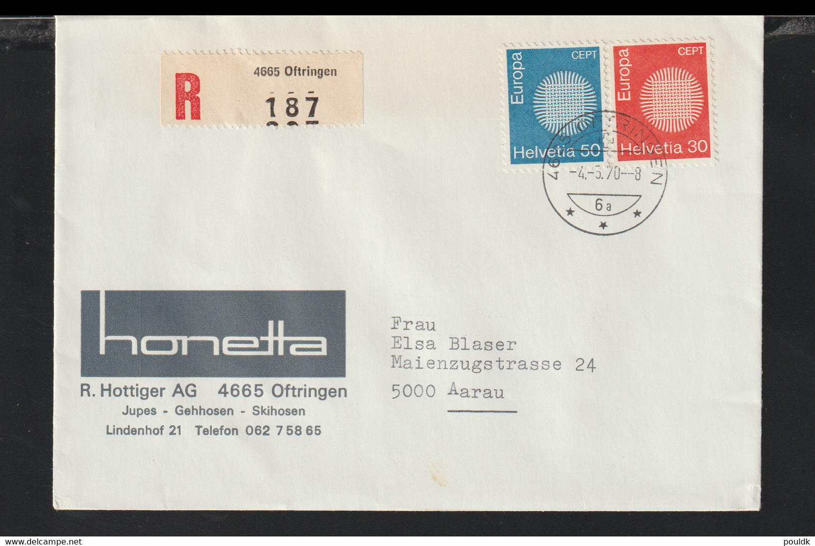 Switzerland Registered Cover Franked W/1970 Europa CEPT Posted Oftringen 1970 (G117-40) - Storia Postale