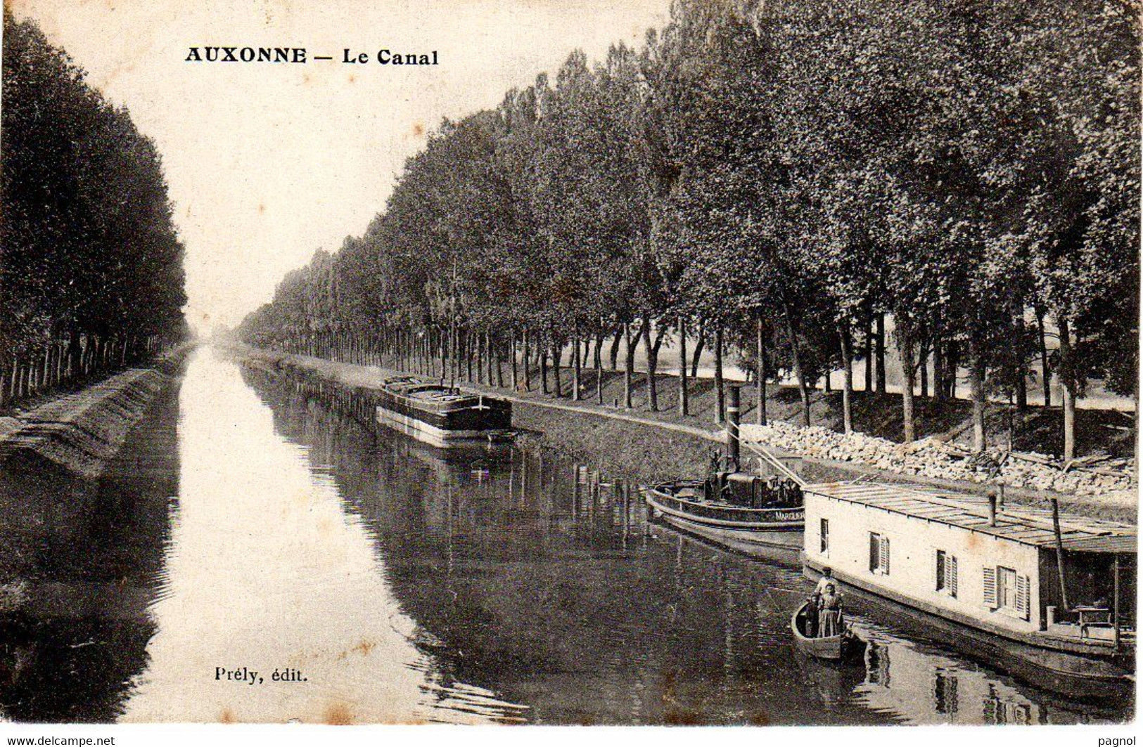 Canaux - Péniches : 21 : Auxonne : Le Canal - Binnenschepen