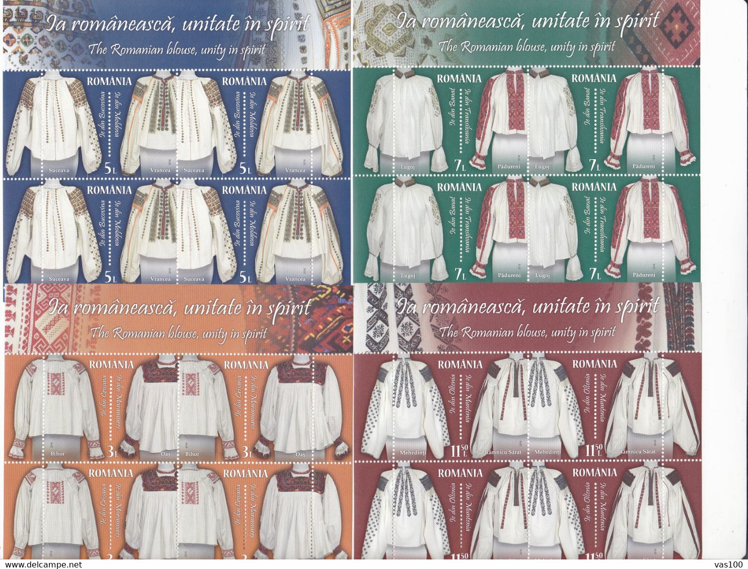 THE ROMANIAN BLOUSE,UNITY IN SPIRIT,2018,MINISHEET,PRICE FACE VALUE!, MNH (**) ROMANIA. - Full Sheets & Multiples