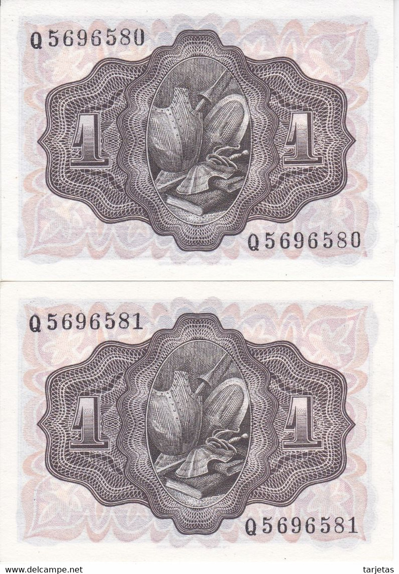 PAREJA CORRELATIVA DE 1 PTA DEL AÑO 1951 EL QUIJOTE SERIE Q (SIN CIRCULAR-UNCIRCULATED) - 1-2 Pesetas