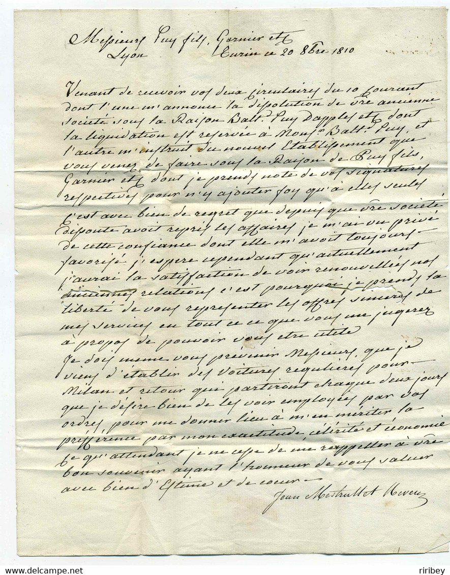 104 TURIN / Dept PO ERIDAN / 1810 / Taxe 6 Décimes Manuscrites - 1792-1815 : Departamentos Conquistados