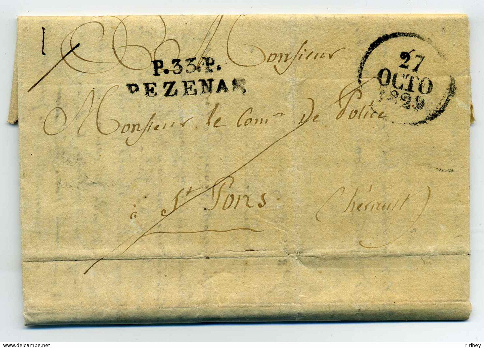 POLICE DE PEZENAS + P33P PEZENAS / Dept De L'Herault / 1829 / Ecrite Par Le Commissaire De Police - 1801-1848: Precursors XIX