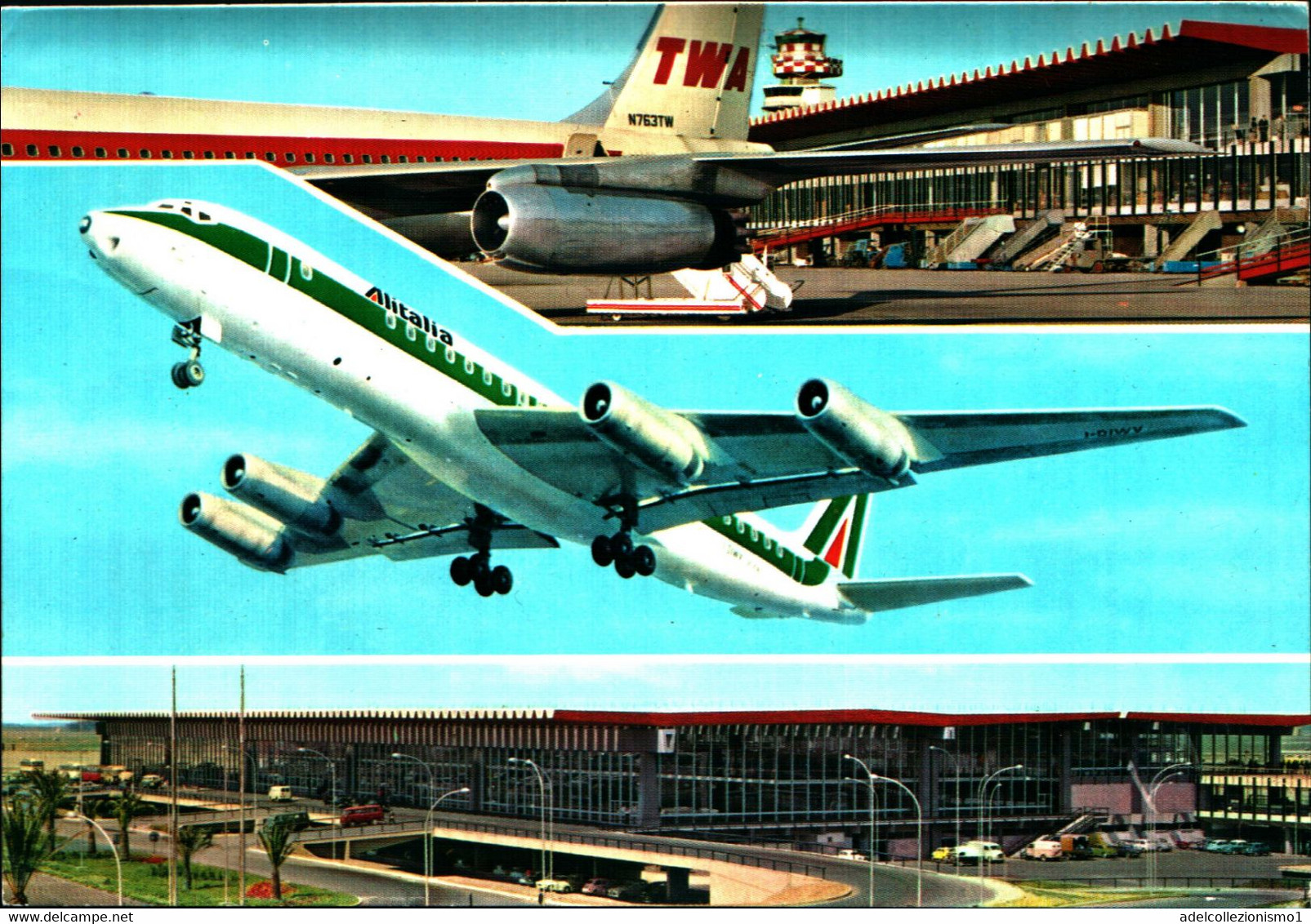 25141) CARTOLINA DI ROMA-FIUMICINO-AEREO ALITALIA - TWA-VIAGGIATA - Transportmiddelen