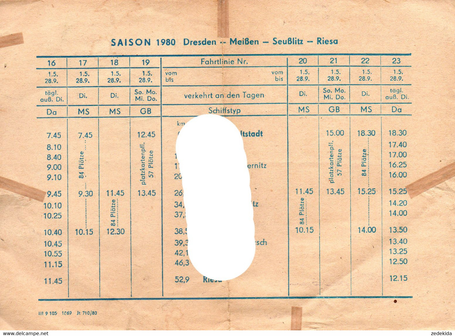 E4743 - Weiße Flotte DDR Fahrgatsschifffahrt Dresden - Fahrplan Elbeschifffahrt - Europa