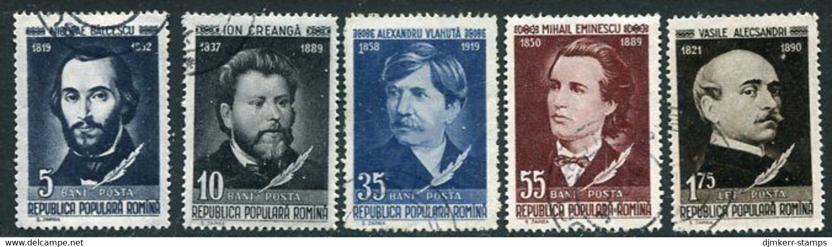 ROMANIA 1958 Romanian Writers I  Used.  Michel 1701-05 - Oblitérés