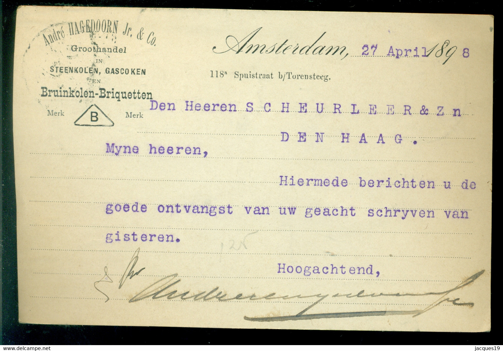 Nederland 1898 Briefkaart Van Amsterdam Naar Scheurleer Den Haag Met Aankomststempel NVPH 33a - Covers & Documents