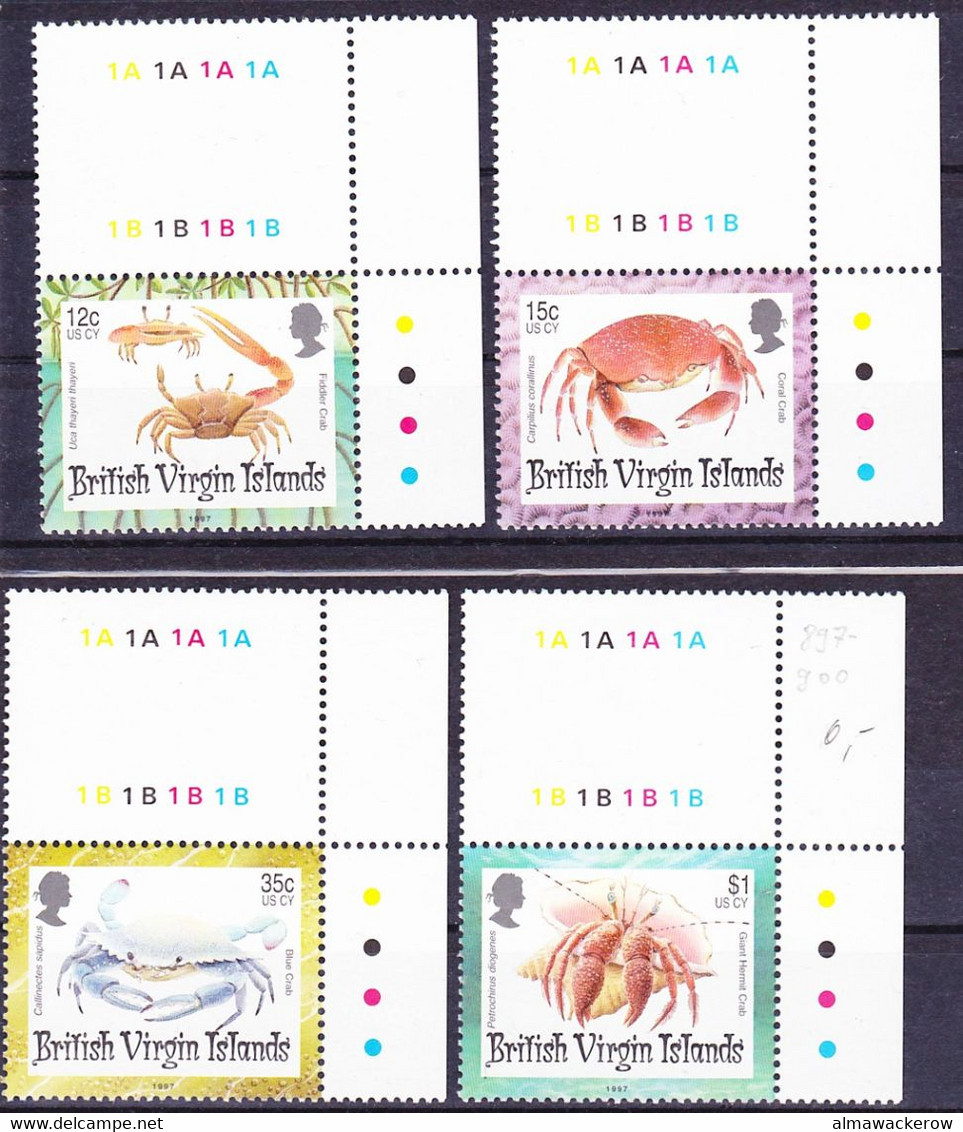 British Virgin Islands 1997 Crabs Complete Set With Gutter Mi 897-900 MNH ** - British Virgin Islands