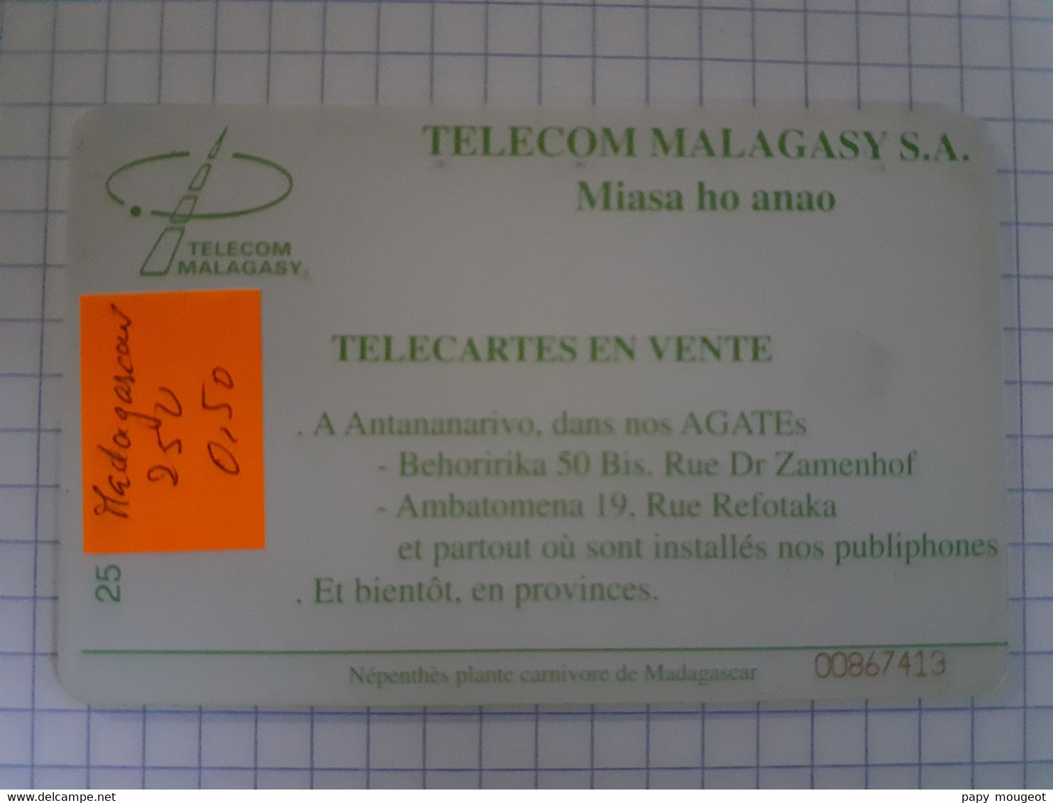 25 Unités Telecom Malagasy S.A. - Néphenthès Plante Carnivore De Madagascar N°00867413 - Madagascar