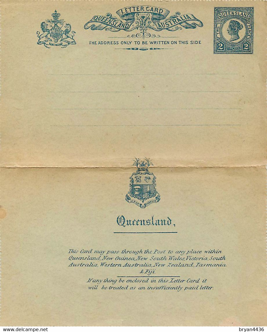 ENTIER POSTAL - LETTER CARD - Postal Stationery Ganzsache - TWO PENCE VICTORIA BLEU Sur GRIS VERT . - Briefe U. Dokumente