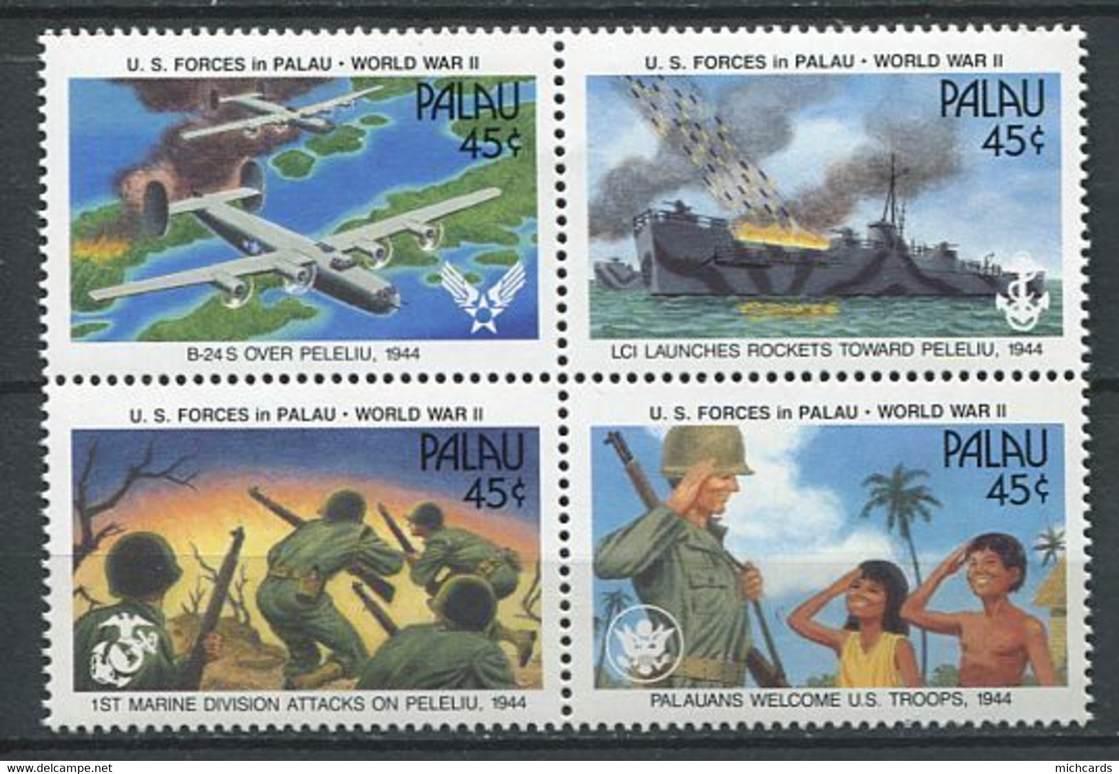 282 - PALAU 1990 - Yvert 361/64 - Forces Armees Bombardier Navire - Neuf ** (MNH) Sans Trace De Charniere - Palau