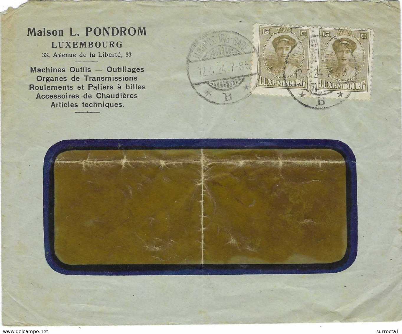 1924 / Enveloppe Commerciale PONDROM / Machines Outils / Cachet Luxembourg Gare / Flamme Besançon Verso ( Foire Expo) - Luxembourg