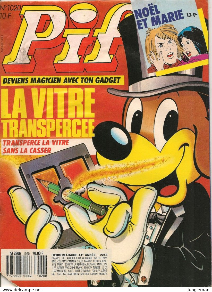 Pif N° 1020 D'Octobre 1988 - Avec Noël & Marie, Révolution 1789, Boule & Bill, Smith & Wesson, Les As, Léonard - BE - Pif & Hercule