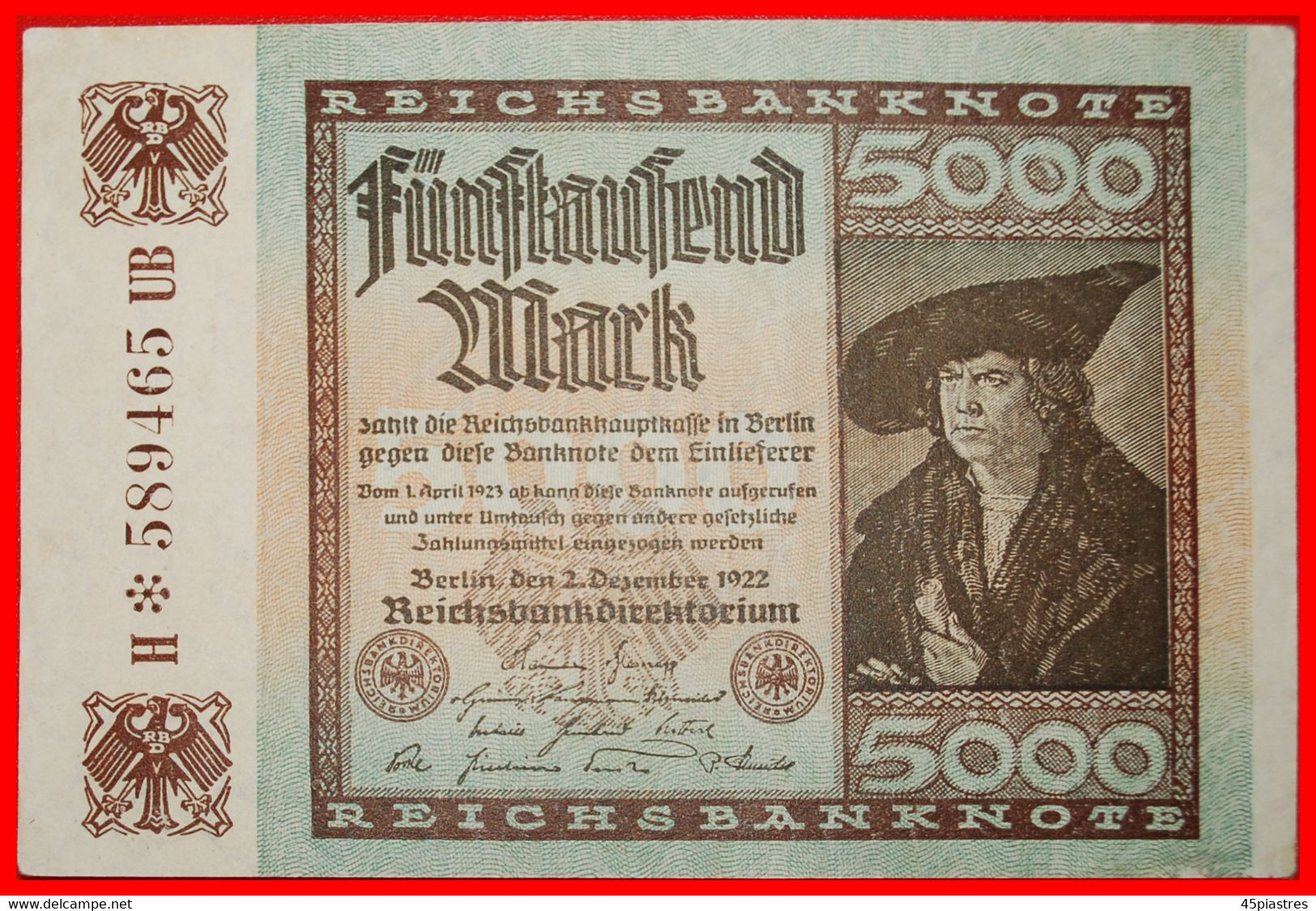 • REICHSBANKNOTE: GERMANY ★ 5000 MARK 1922! LOW START ★ NO RESERVE! - 5000 Mark