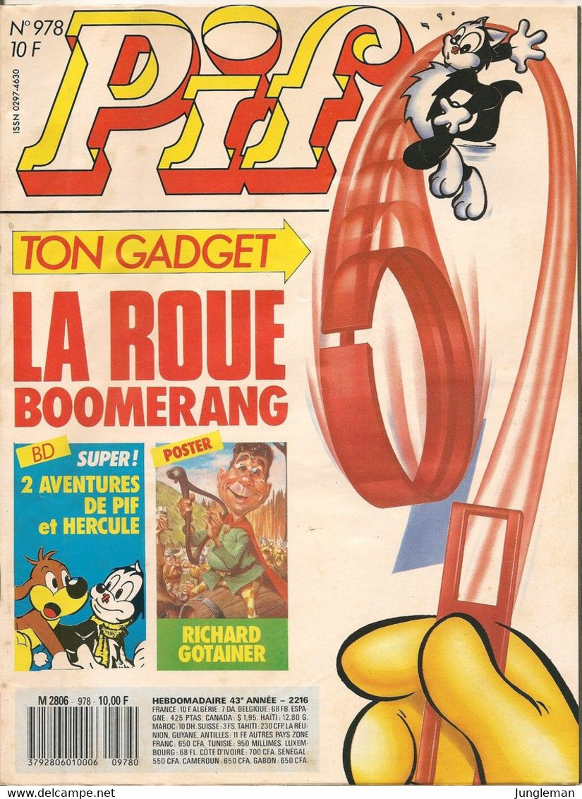 Pif N° 978 De Décembre 1987 - Avec Smith & Wesson, Boule & Bill, Léonard, Hercule, La Malédiction De La Poupée - BE - Pif & Hercule