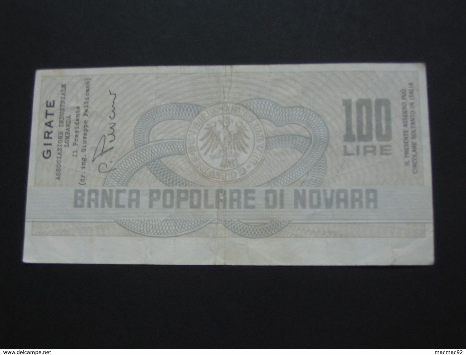 ITALIE - 100 Cento Lire- La Banca Popolare Di Novara   **** EN ACHAT IMMEDIAT **** - 100 Lire