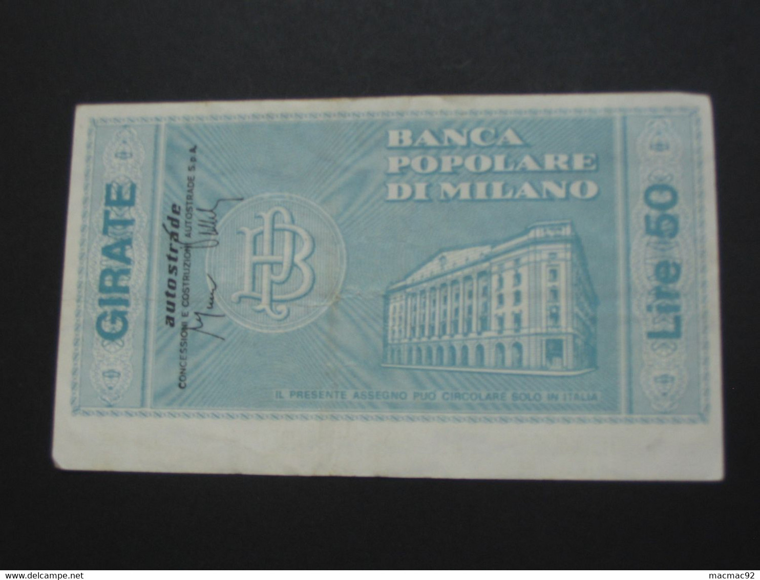 ITALIE - 50 Cinquanta Lire - La Banca Popolare De Milano    **** EN ACHAT IMMEDIAT **** - 50 Liras