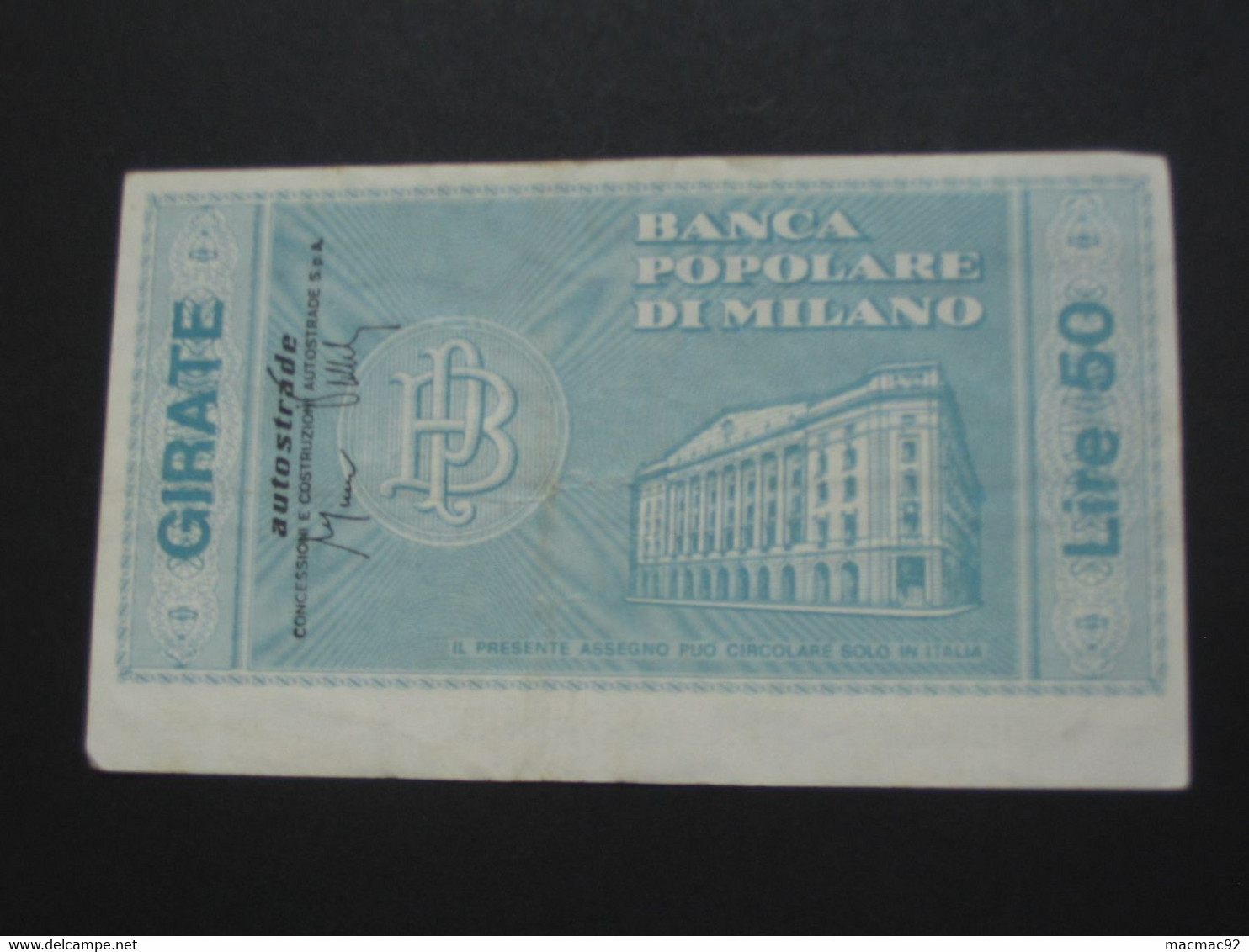 ITALIE - 50 Cinquanta Lire - La Banca Popolare De Milano    **** EN ACHAT IMMEDIAT **** - 50 Lire