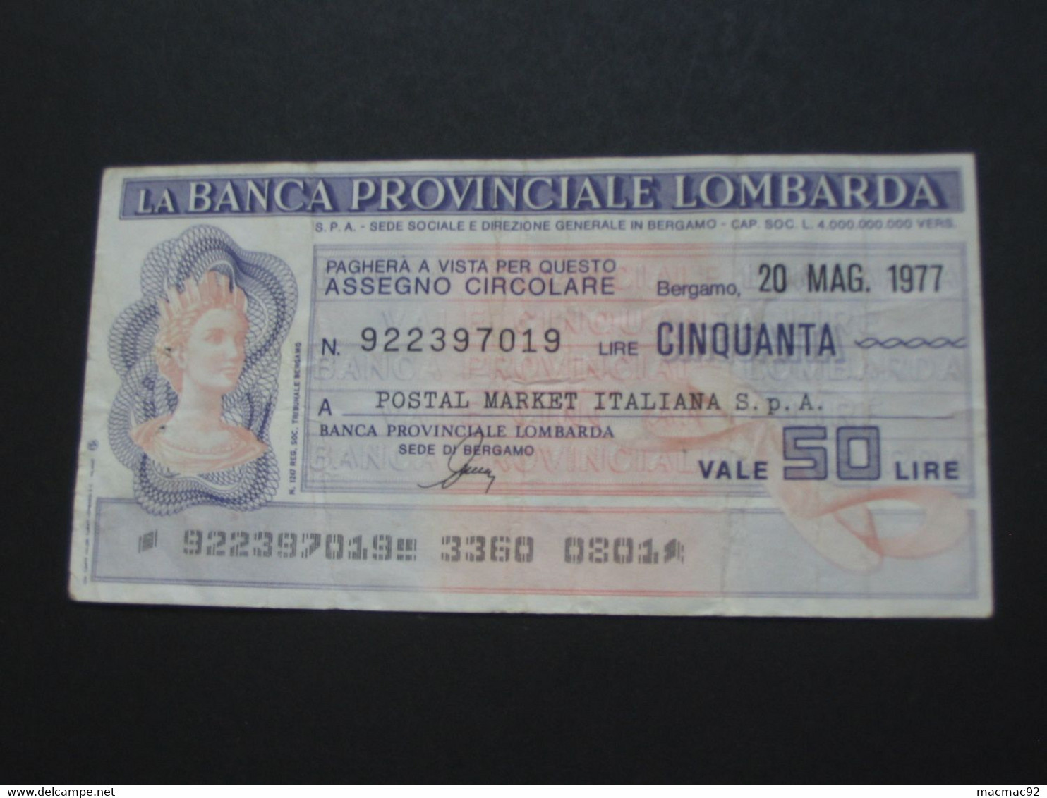 ITALIE - 50 Cinquanta Lire - La Banca Procinciale Lombarda    **** EN ACHAT IMMEDIAT **** - 50 Liras