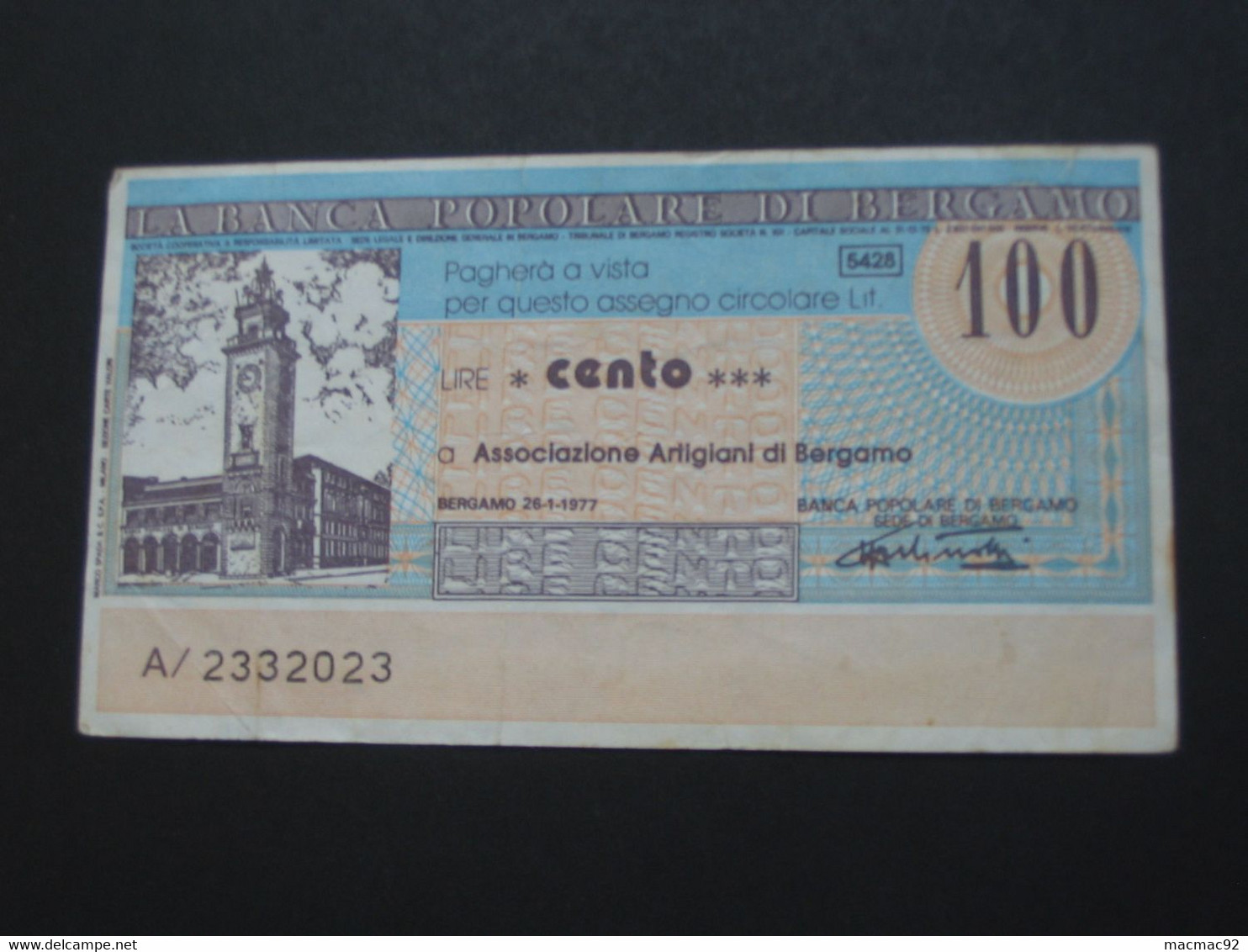 ITALIE - 100 Cento Lire - La Banca Popolare Di Bergamo  **** EN ACHAT IMMEDIAT **** - 50 Liras