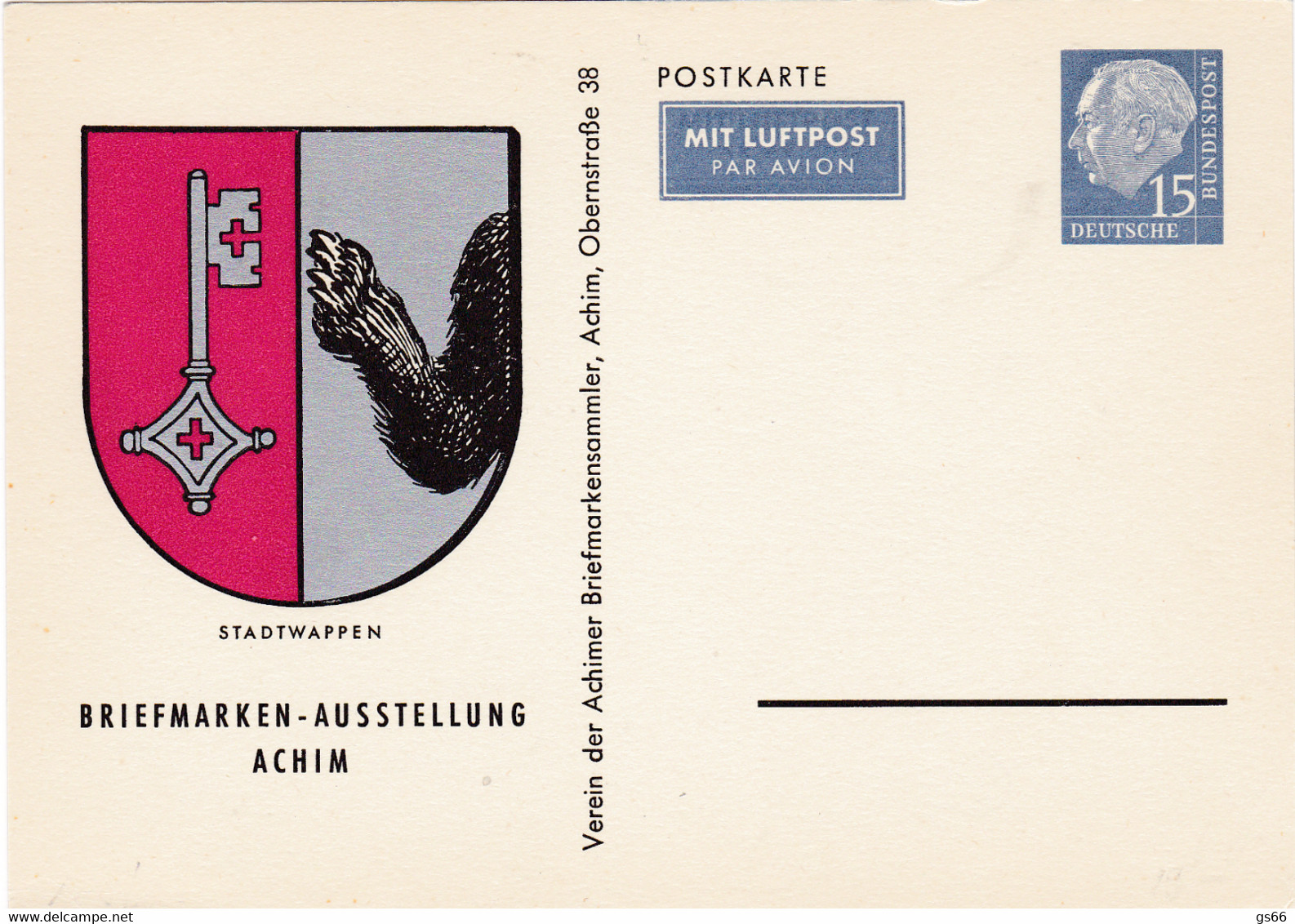 BRD, PP 009 B2/001, Heuss 15, Briefmarken-Ausstellung Achim. - Private Postcards - Mint