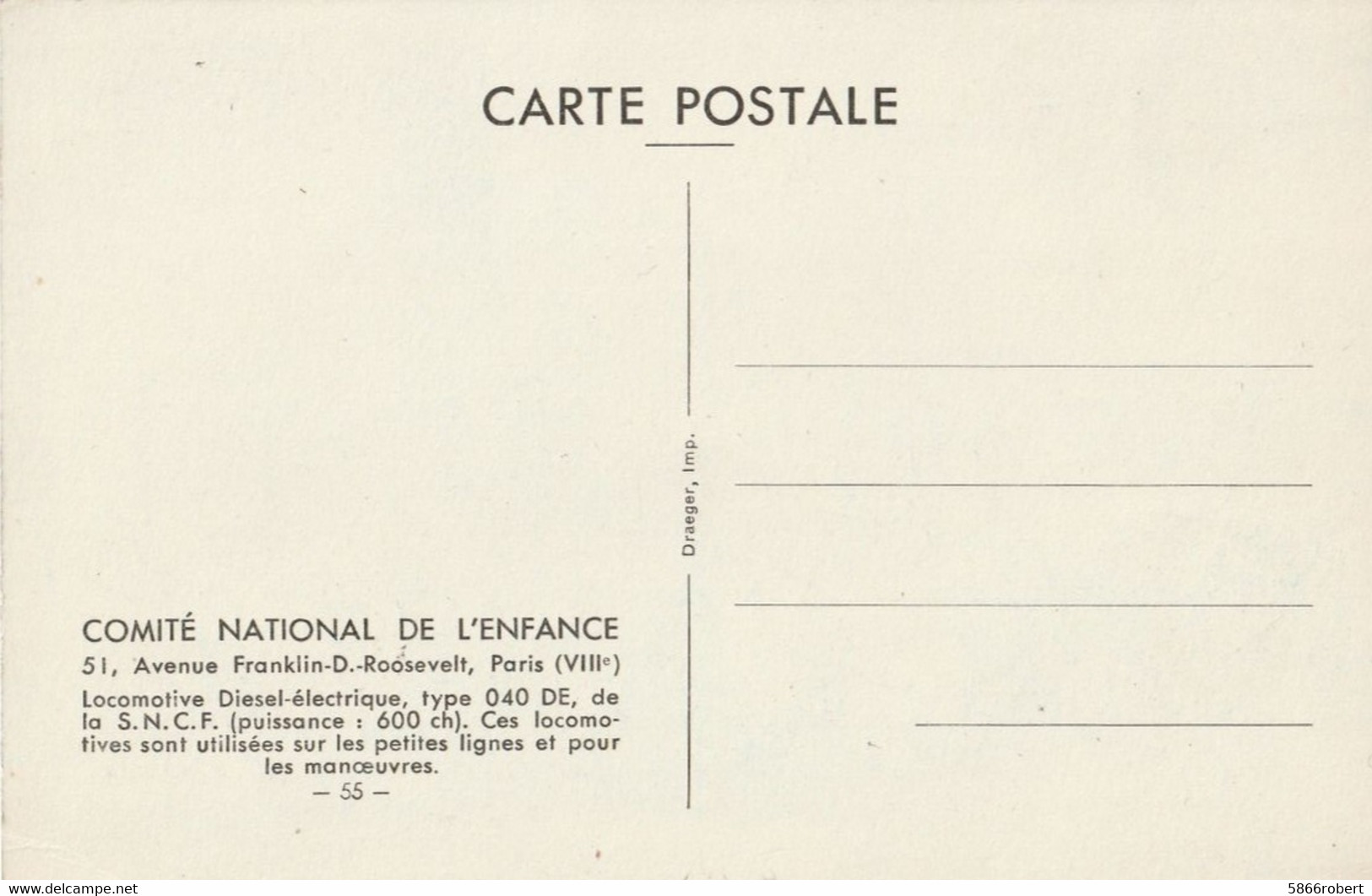 CARTE POSTALE ORIGINALE COULEUR : LOCOMOTIVE DIESEL ELECTRIQUE 040 DE (PUISSANCE 600ch) DE LA SNCF POUR LES MANOEUVRES - Materiaal