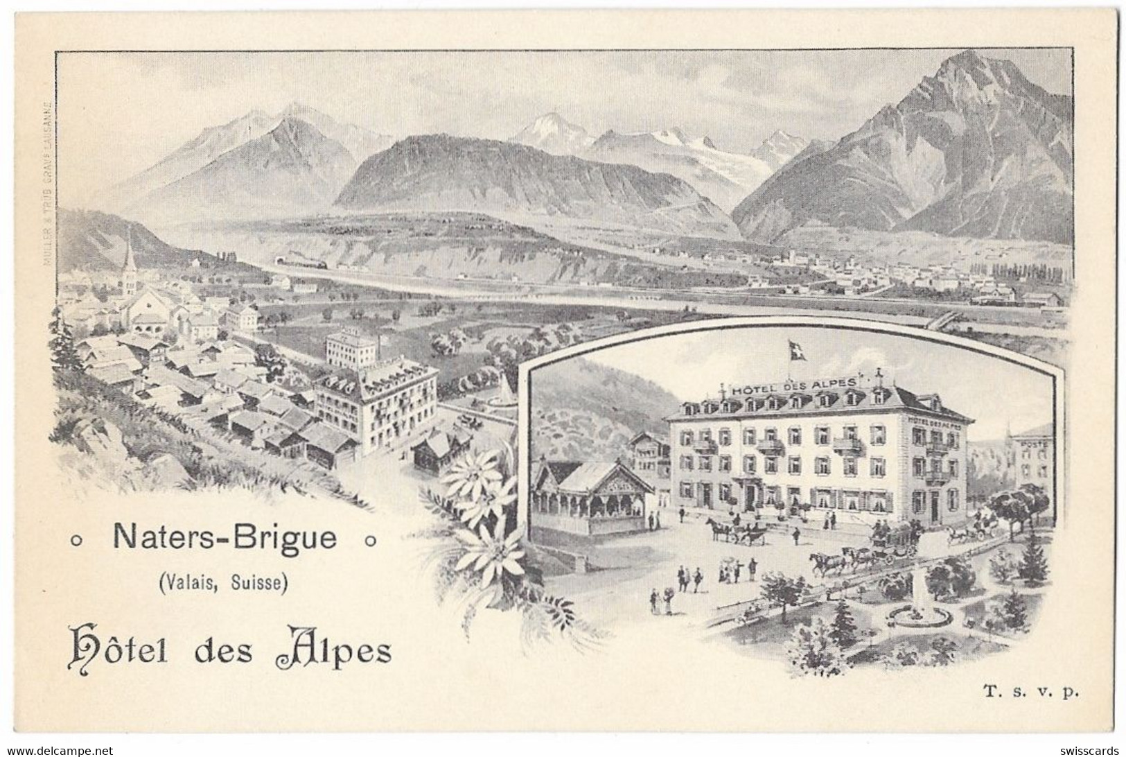 NATERS-BRIG: Hotel Des Alpes, 2-Bild-Werbe-AK ~1900 - Naters
