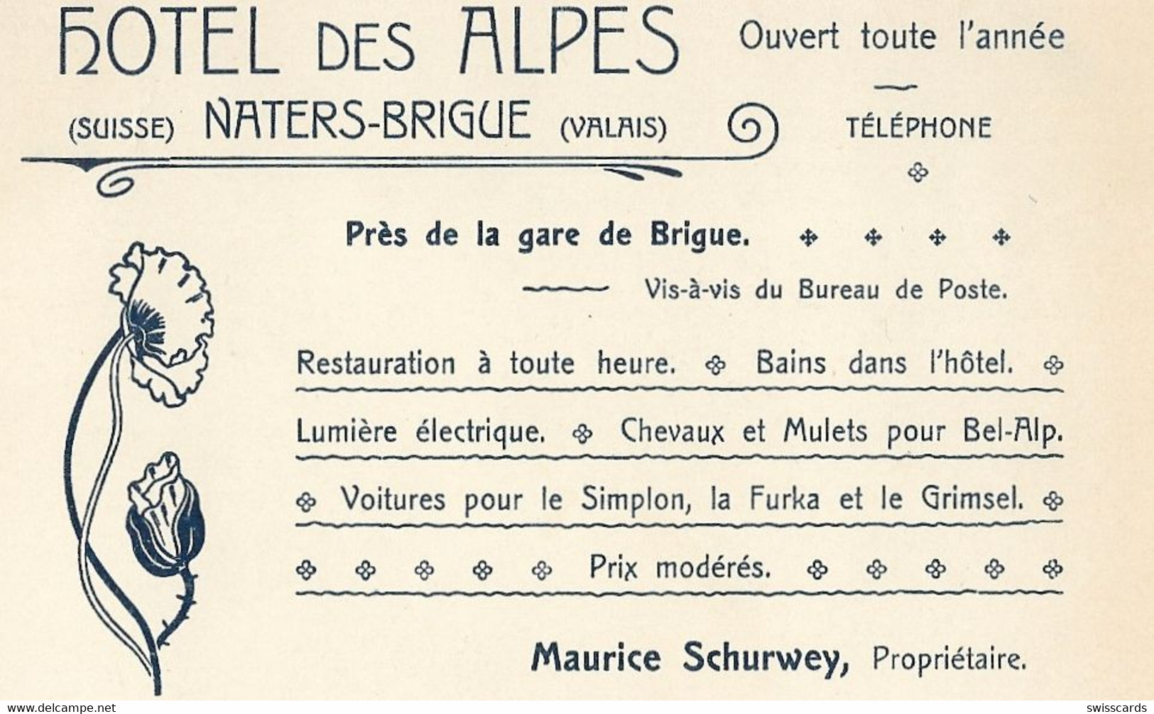 NATERS-BRIG: Hotel Des Alpes, 2-Bild-Werbe-AK ~1900 - Naters