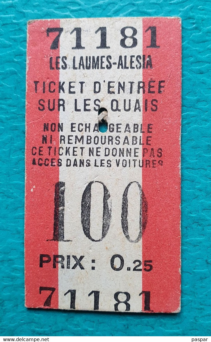 Ticket De Quai Train SNCF - Gare De Les Laumes - Alesia - 1960 - Europe