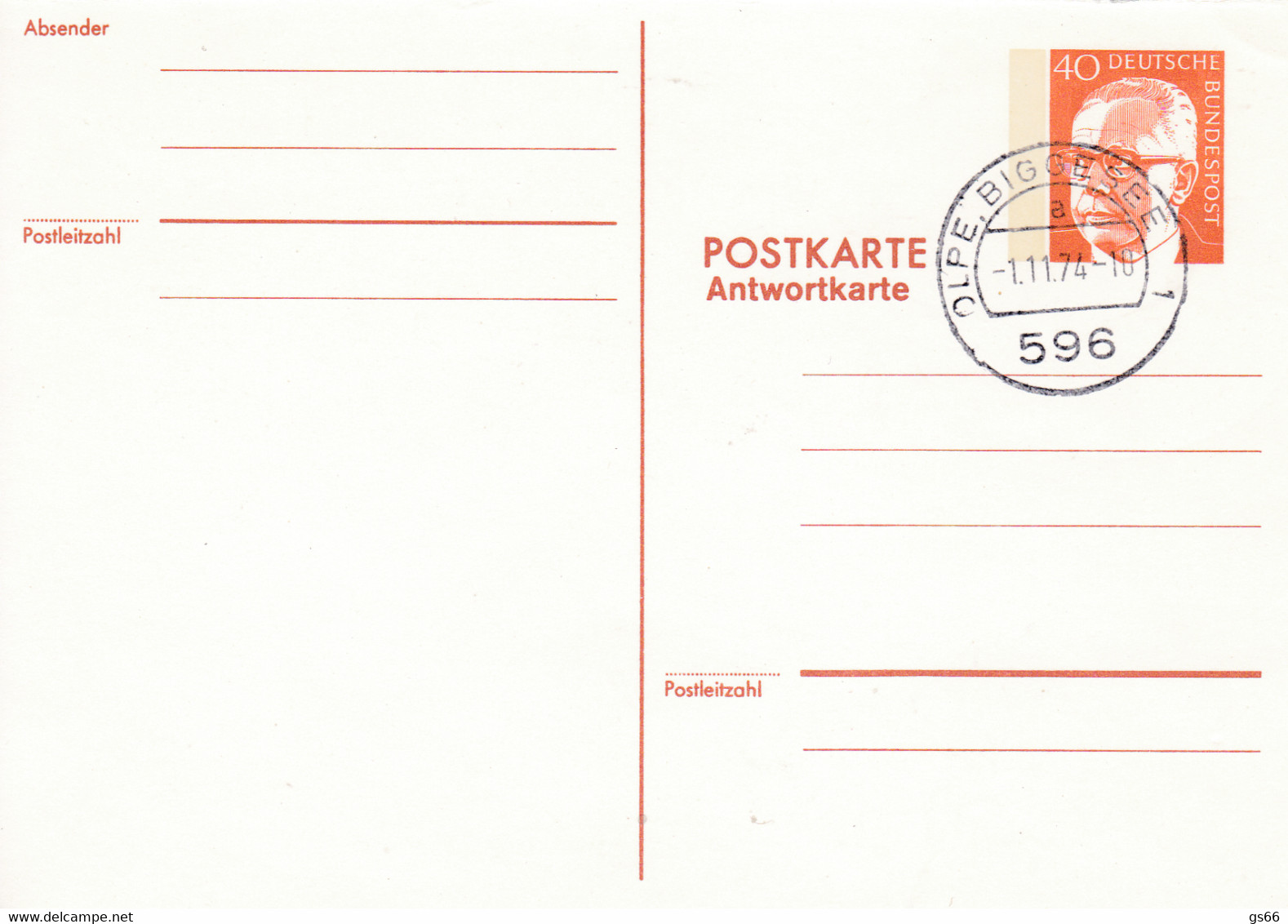 BRD, PP 066 A2/001,  Heinmann 40, Antwortkarte - Cartes Postales Privées - Oblitérées