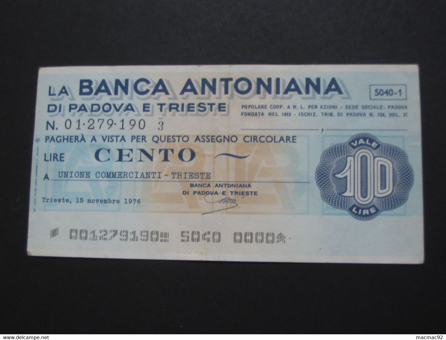 ITALIE - 100 Cento Lire - La Banca Antoniana Di Padova E Trieste  **** EN ACHAT IMMEDIAT **** - Autres & Non Classés