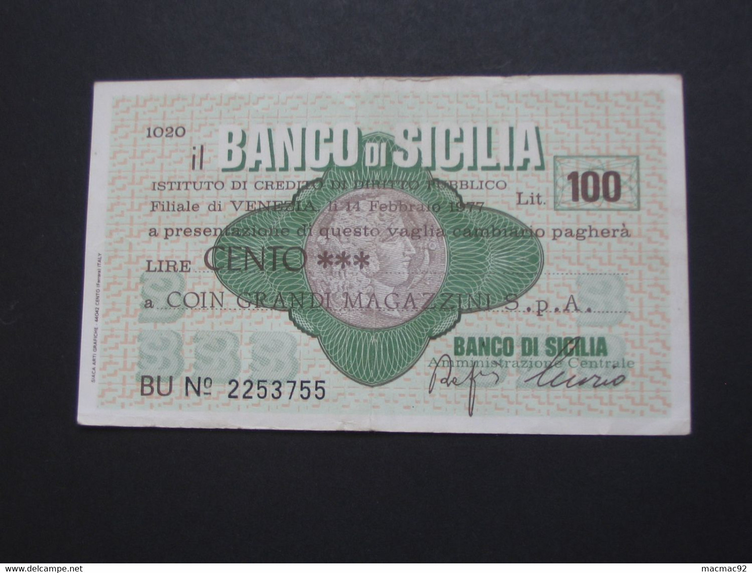 ITALIE - 100 Cento Lire - Il Banco Di Sicilia **** EN ACHAT IMMEDIAT **** - 100 Liras