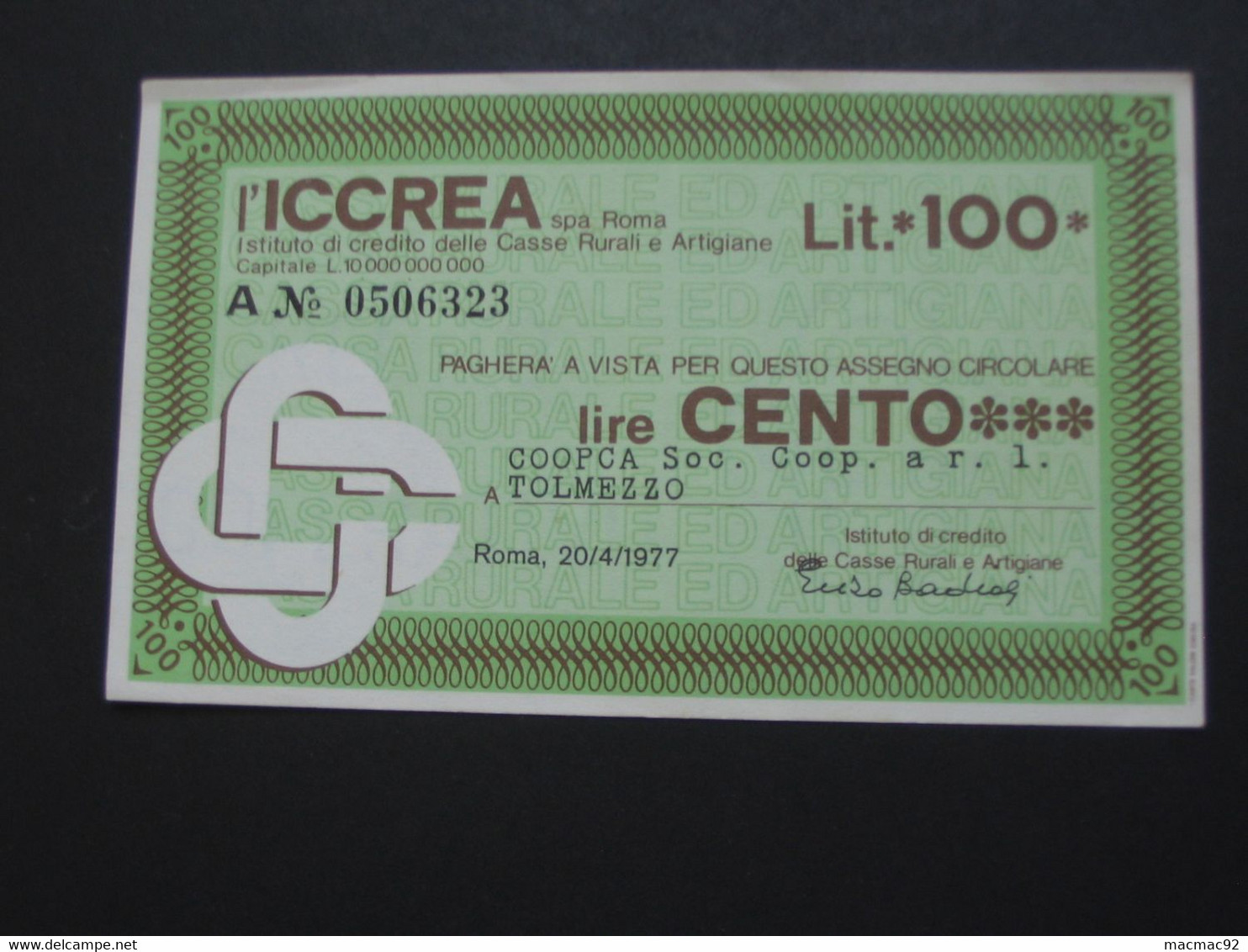 ITALIE - 100 Cento Lire - L'iCCREA - **** EN ACHAT IMMEDIAT **** - 100 Liras