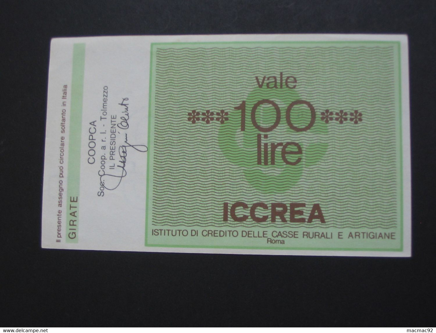 ITALIE - 100 Cento Lire - L'iCCREA - **** EN ACHAT IMMEDIAT **** - 100 Liras