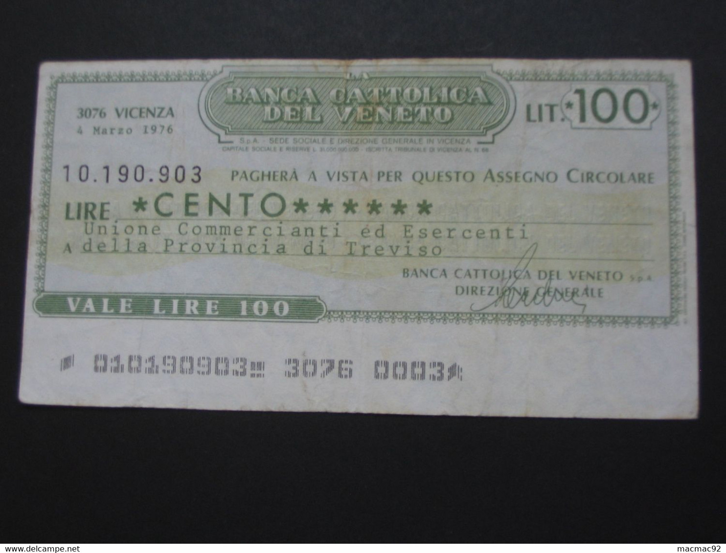 ITALIE - 100 Cento Lire - Banca Cattolica Del Veneto  **** EN ACHAT IMMEDIAT **** - 100 Lire