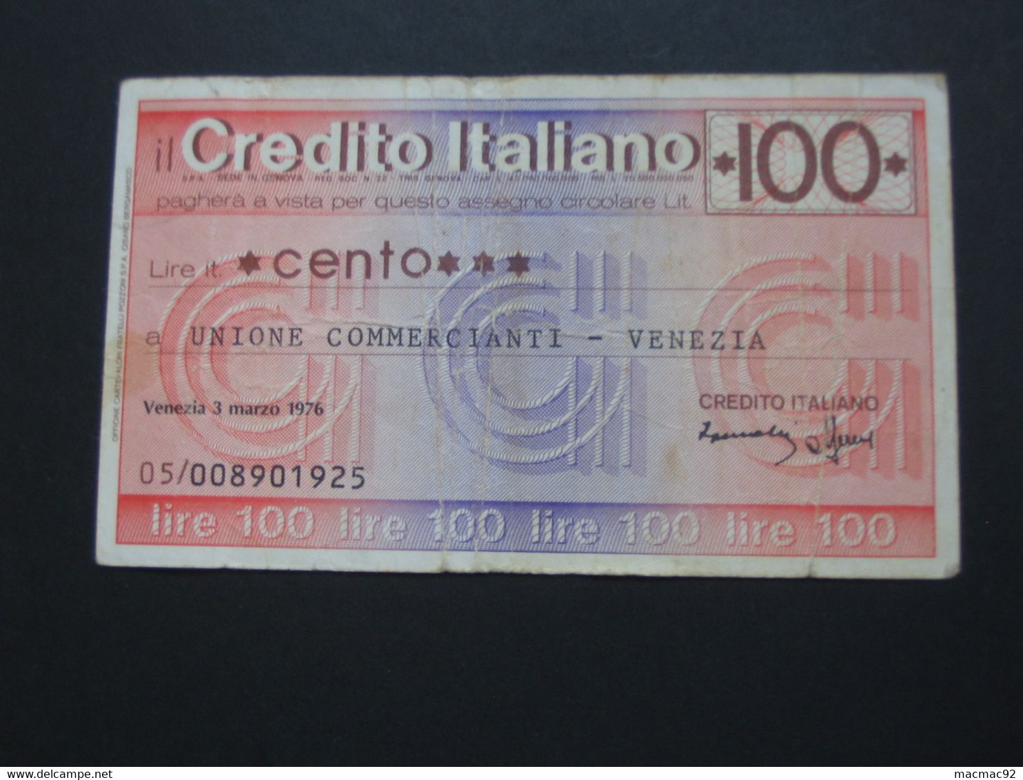 ITALIE - 100 Cento Lire - Il Credito Italiano   **** EN ACHAT IMMEDIAT **** - 100 Lire