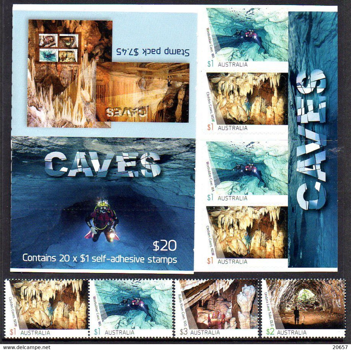 Australie Australia 4443/48 Timbres + Autoadhésifs En Carnet , Grottes, Spéléologie, Plongée Sous-marine - Autres & Non Classés