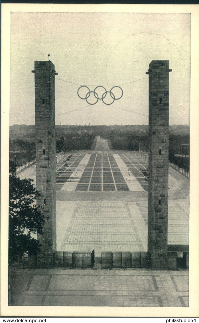 1936, AK Mit Luftbild Reichssportfeld. Geleaufen Mit Sonderstempel - Summer 1936: Berlin