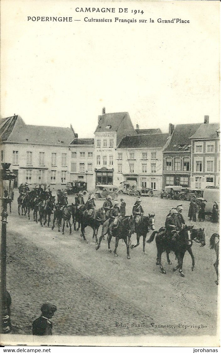 Poperinge - WO 1 - 1914 Cuirassiers Français - Op De Grote Markt Franse Militaire Ruiters - Poperinge