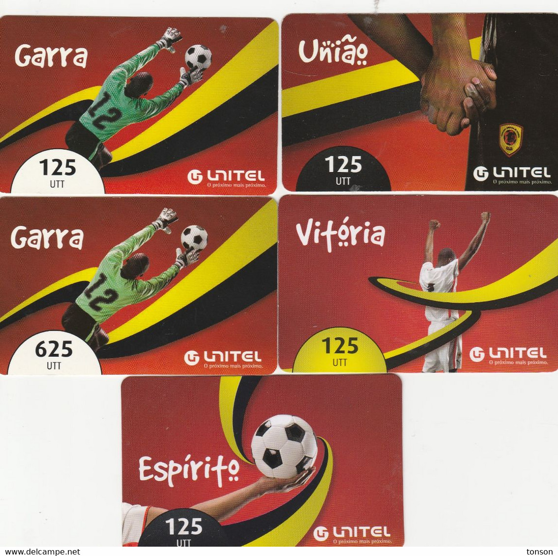 Angola, 5 Different Unitel Football Related Cards, 2 Scans. - Angola