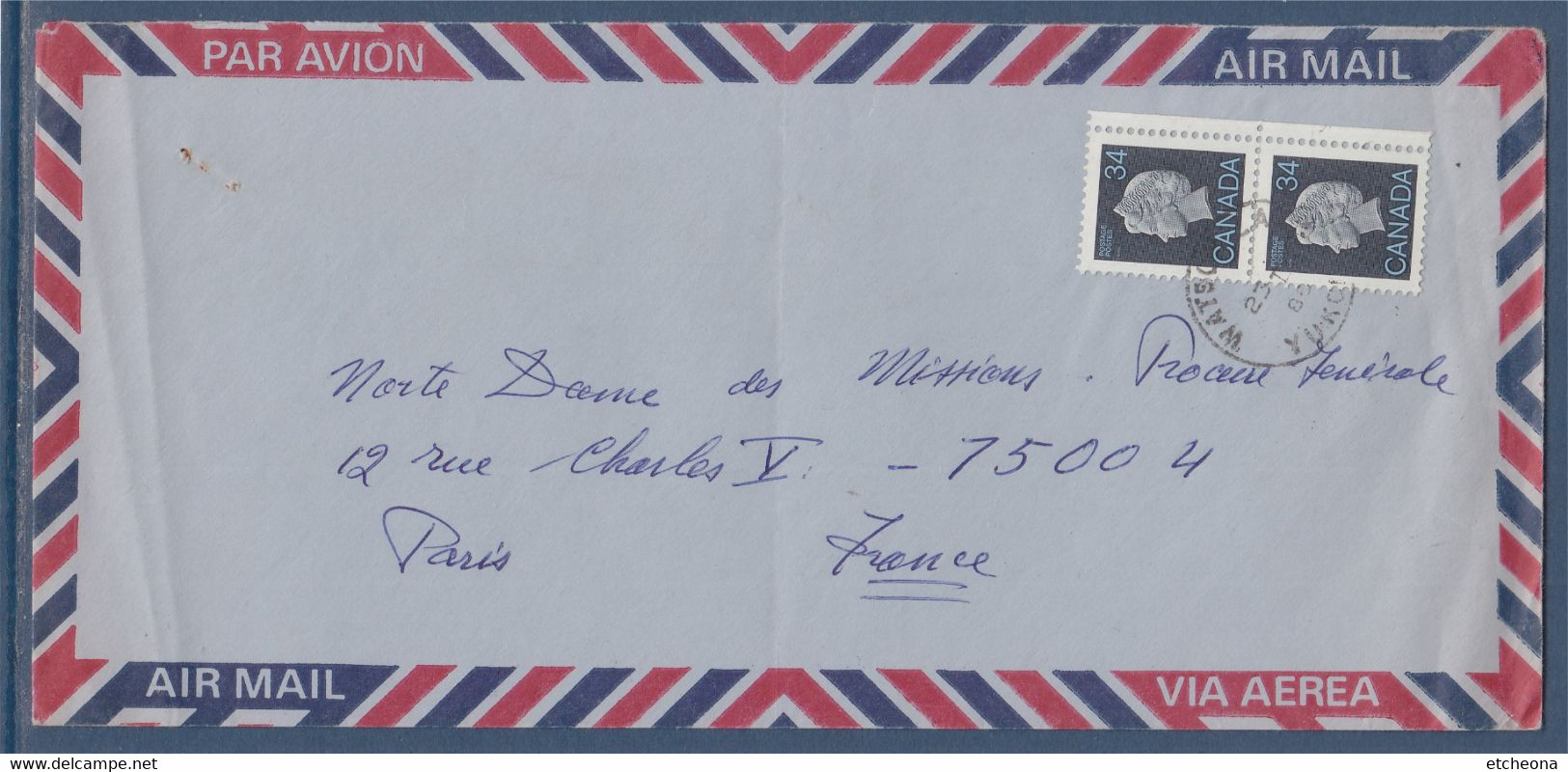 Canada à Paris France Lettre 2 Timbres Paire Verticale - Storia Postale