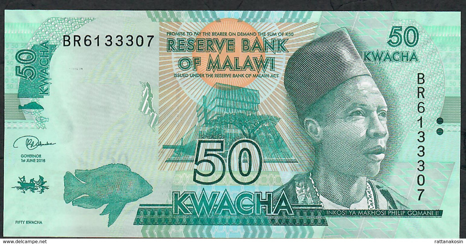 MALAWI P64e 50 KWACHA  1.6.2018   #BR   Signature 13   UNC - Malawi