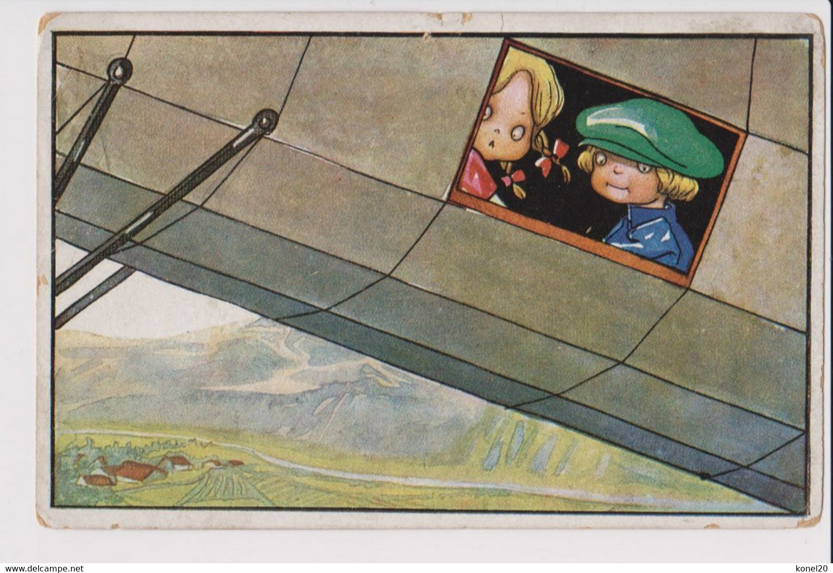 Vintage Pc Children In Aircraft In The Sky - 1919-1938: Entre Guerres