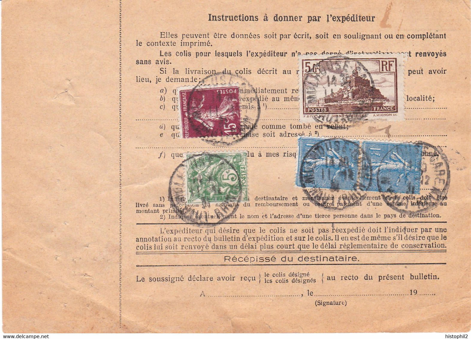 Bulletin Colis De Mulhouse 2 Du 11/12/1931 Pour Saint-Etienne Retour Par Le Bureau De Poste - Covers & Documents