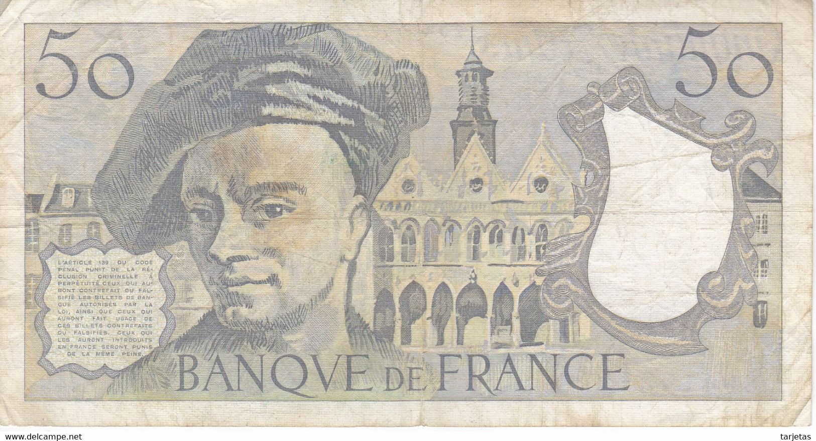 BILLETE DE FRANCIA DE 50 FRANCS DE QUENTIN DE LA TOUR DEL AÑO 1987 (BANKNOTE) - 50 F 1976-1992 ''Quentin De La Tour''