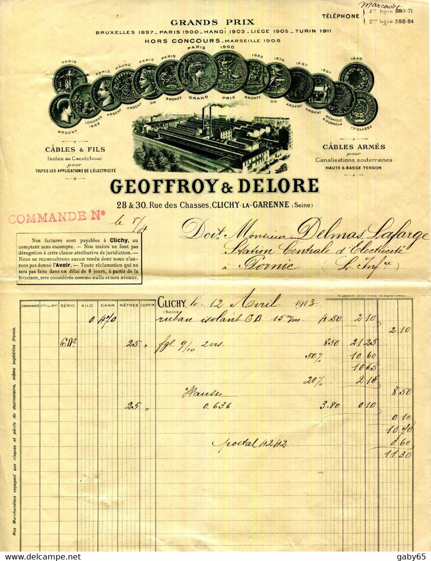 CLICHY LA GARENNE.CÂBLES & FILS ISOLES AU CAOUTCHOUC.GEOFFROY & DELORE 28-30 RUEDES CHASSES. - Elektrizität & Gas